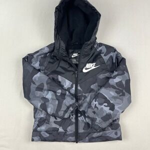 Nike Toddler Boys Grey Camo Fleece Lined Windrunner Hooded Jacket 3T